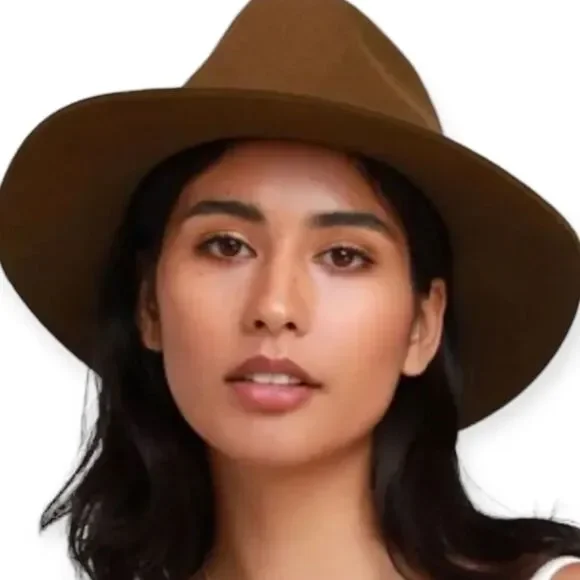 Brown Wide Brim Tall Pinched Crown Stiff Brim Western Skull Band Fedora Hat NEW